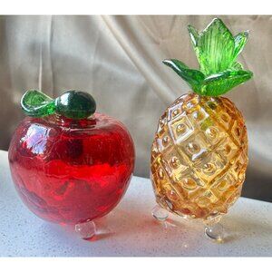 Glass Apple & Pineapple Fruit Fly Traps with Stoppers 3 Footed Eco Friendly
